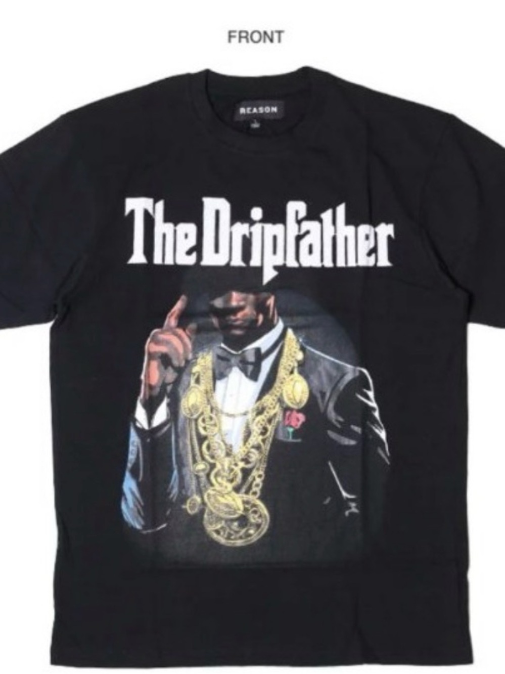 Reason Black 'The Dripfather' Graphic Tee with Gold Chain Motif